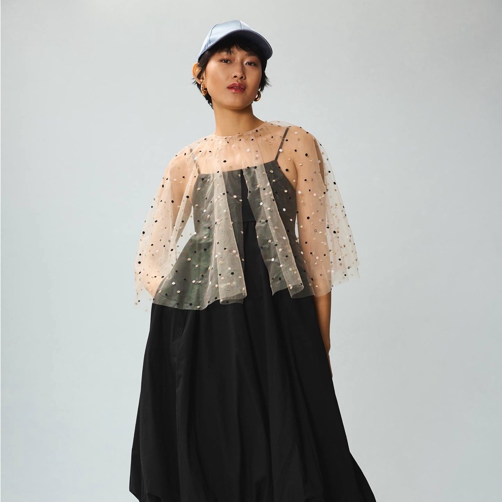 Anthropologie Self Contrast Sheer Tulle Dot Cape one size - Picture 2 of 9